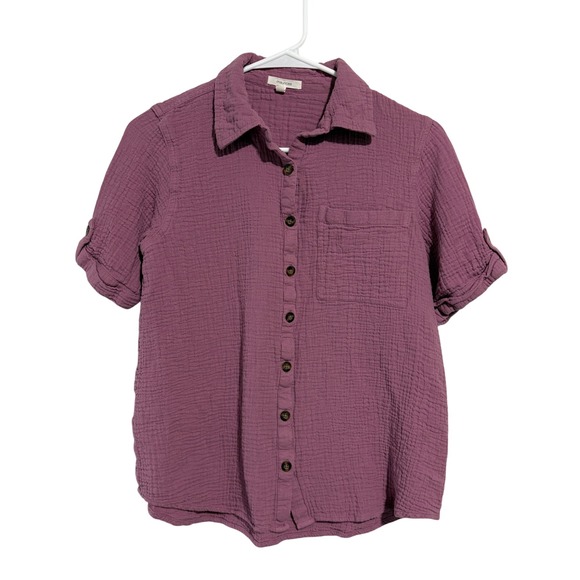 Maurices Tops - Maurices Womens XS Purple Double Gauze Cotton Button Down Short Sleeve Shirt